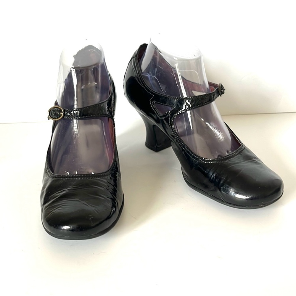 Clarks Indigo Black Patent Leather Mary Jane Pumps Heels Shoe Retro Size 9M - Picture 12 of 16